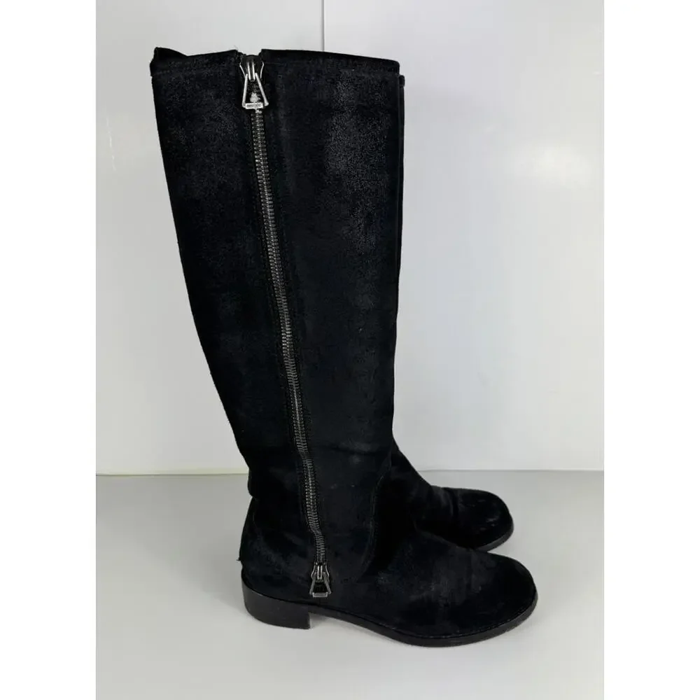 Jimmy Choo Doreen Rugged Suede Knee High Zipper Detail Boots Black 39.5/9.5